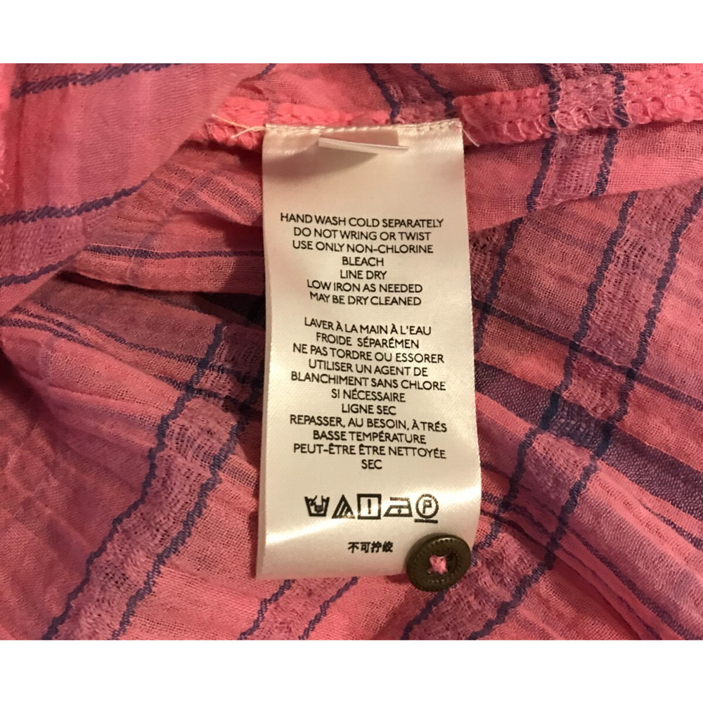 Anthro Pilcro Plaid Tunic XS Pink Blue Henley Pintuck High Low Shirt - Picture 10 of 11